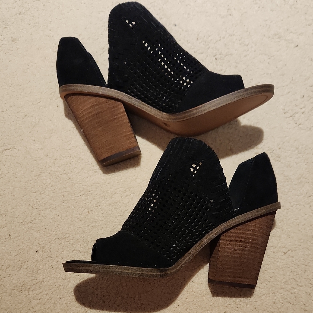 Vince Camuto Black and Brown Mules with Chunky Heel